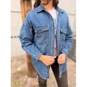 Risen Los Angeles Womens Blue Denim Shacket Oversized Layering Boho Casual